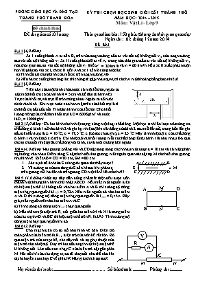 Đề thi chọn học sinh giỏi cấp thành phố môn Vật lý Lớp 9 - Năm học 2013-2014 - Phòng giáo dục và đào tạo TP. Thanh Hóa (Có đáp án)